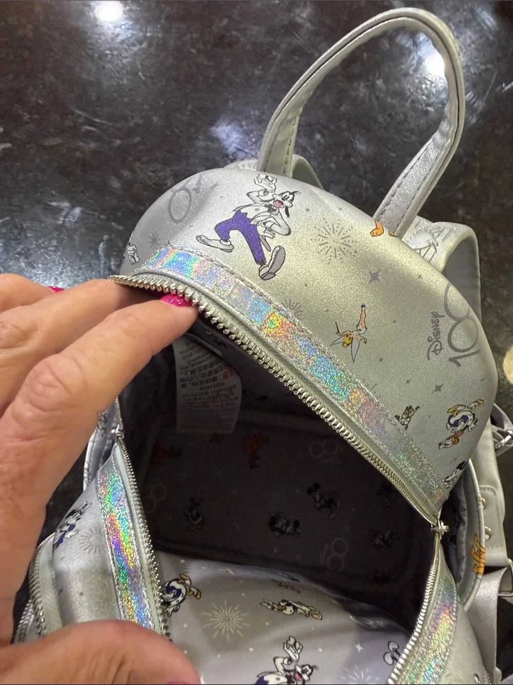 Loungefly Silver Disney 100 Mini Backpack with Character Print